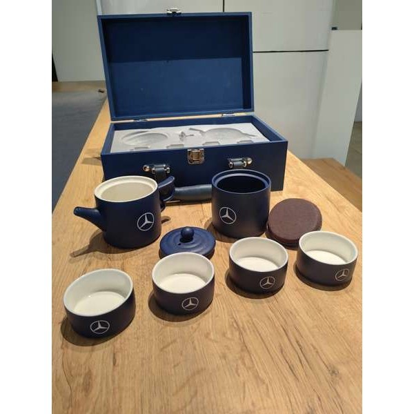 賓士新年茶具禮盒套裝藍色功夫茶具經典陶瓷旅行杯