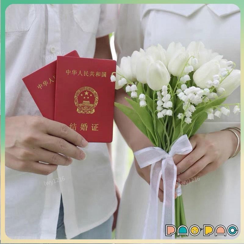 💐手捧花💐新款新娘結婚婚禮仿真白色郁金香鈴蘭花束混搭手捧花領證拍照道具 結婚捧花 新娘捧花 乾燥花捧花 永生花