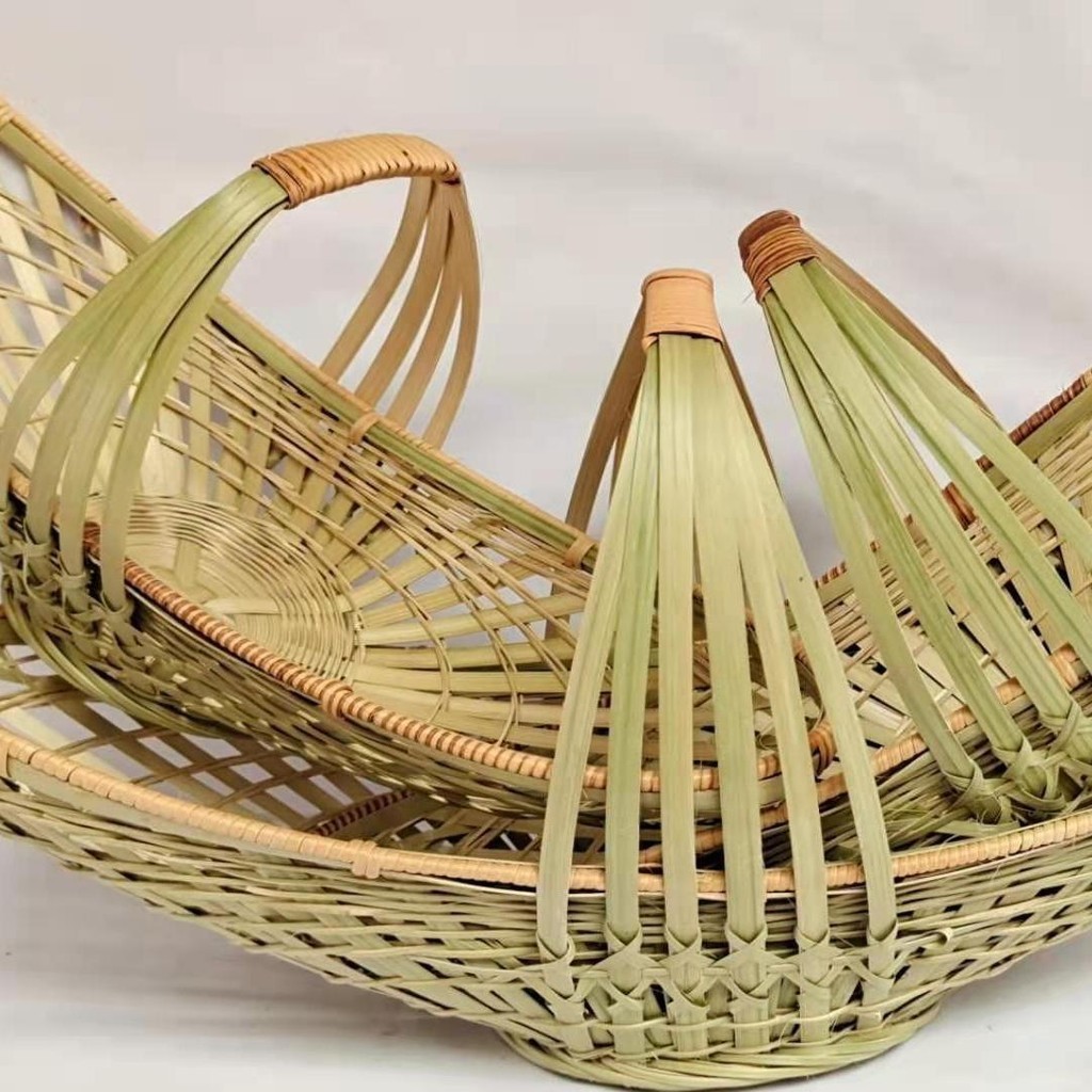傳統手工竹編船籃傢用手提籃戶外埰集籃購物買菜籃傢居飾品
