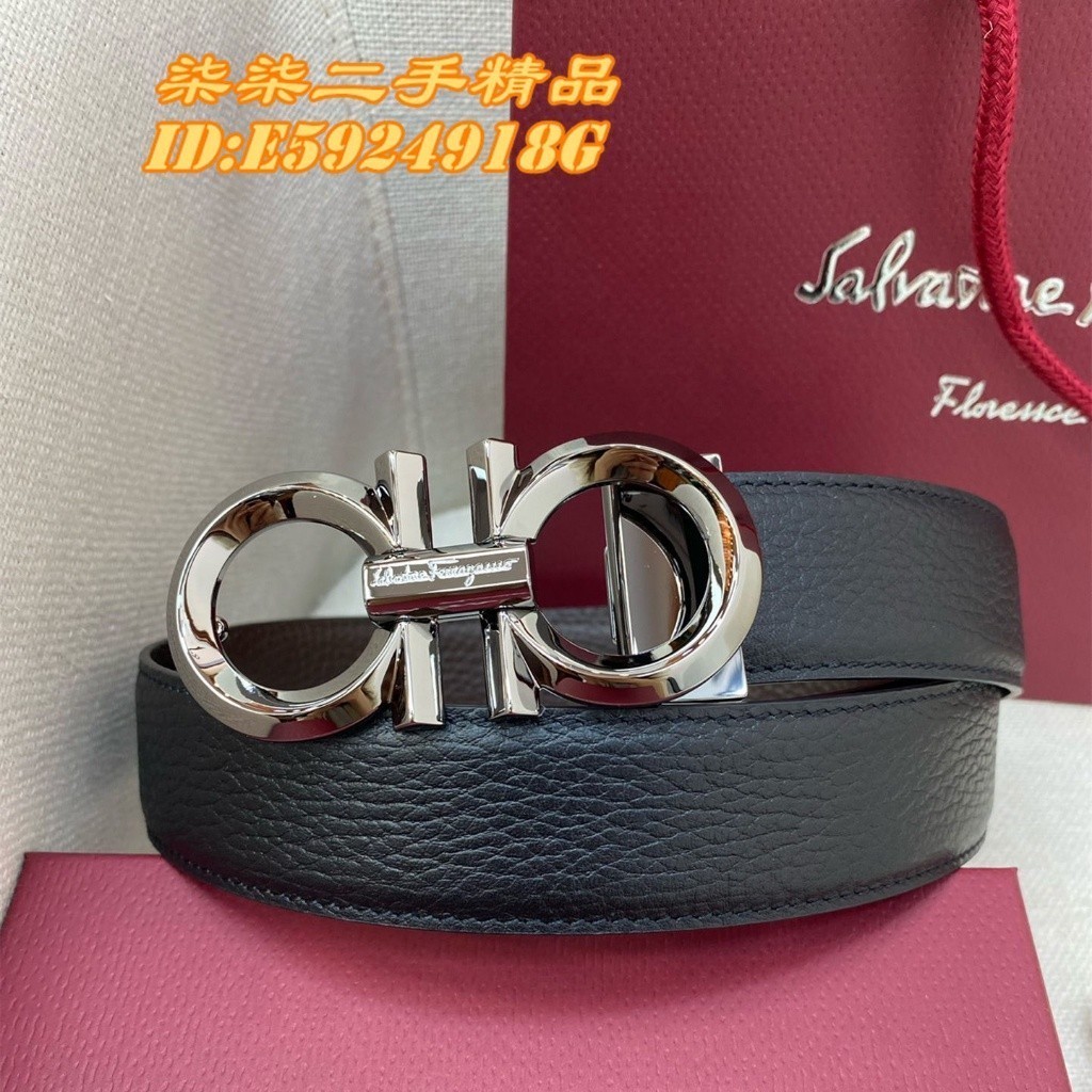 二手精品 SALVATORE FERRAGAMO 菲拉格慕 3.5CM 黑棕色雙面皮帶 腰帶 679939