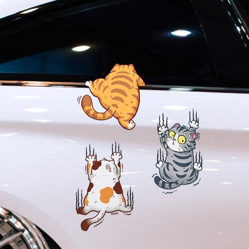 有趣车贴😄❥ 汽車貼紙劃痕貼個性趣味抓痕寵物貓咪車身裝飾貼電動車防水貼￥