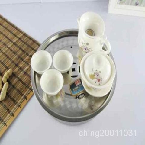特價圓形加厚不銹鋼茶池/茶盤/功夫茶盤/不銹鋼茶盤雙層圓形茶盤 ZQ88