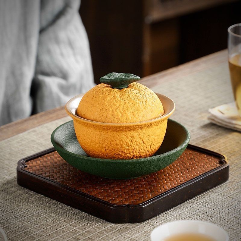 大吉大利陶瓷創意橘子蓋碗家用辦公室泡茶碗旅行茶具丑橘禮品茶器