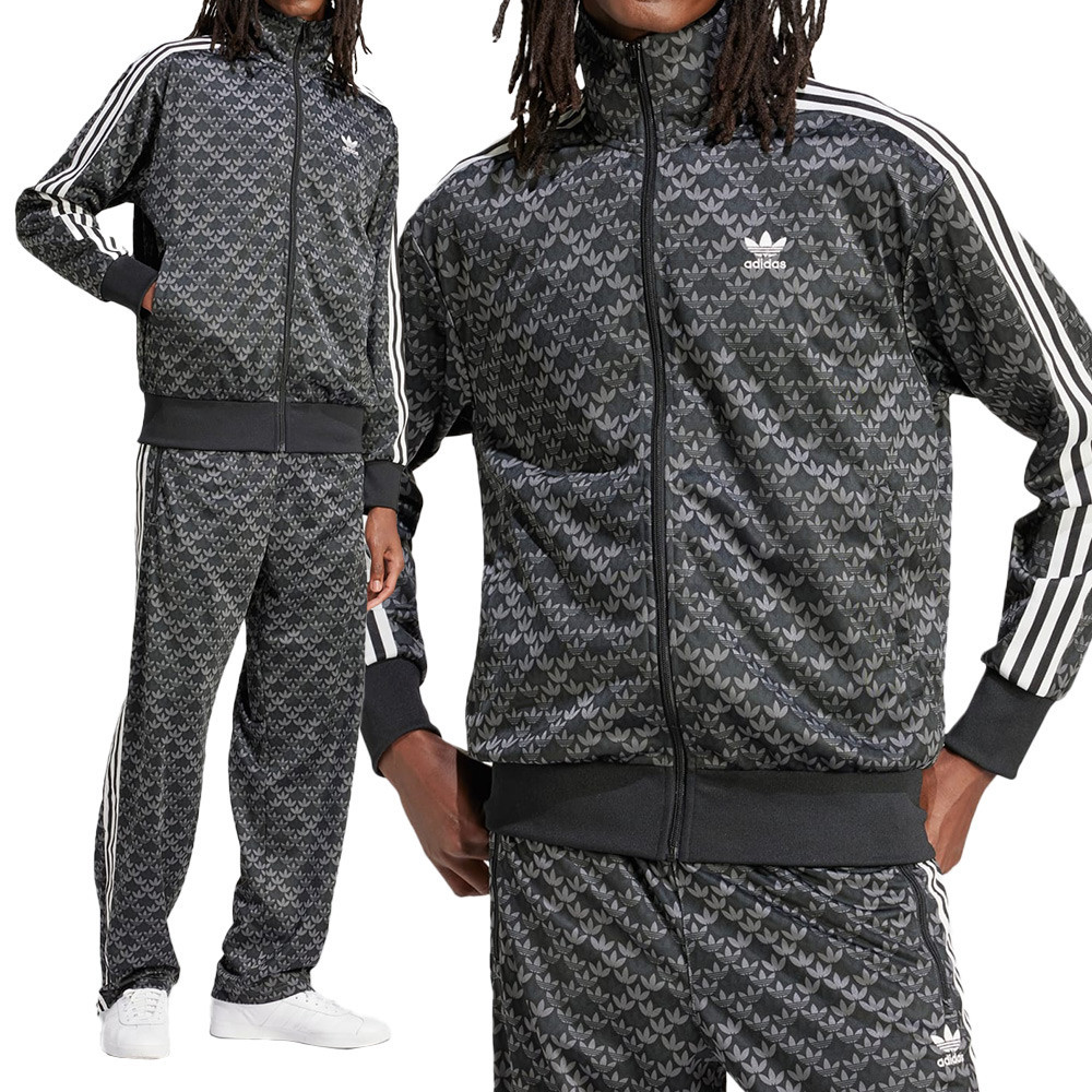 Adidas Fb Mono Tt 男款 黑色 國際碼 立領 印花滿版 三葉草 運動 休閒 外套 IS0218