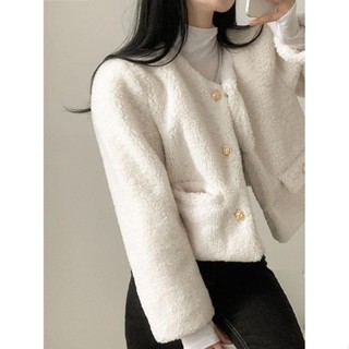 【Codibook】韓國 BEIDELLI 金鈕釦無領口袋夾克［預購］大衣 毛絨外套 女裝