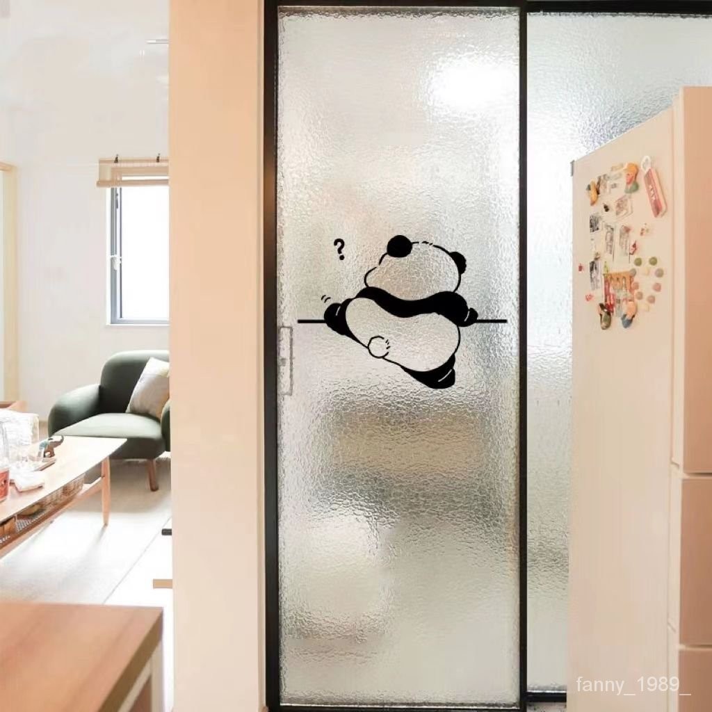 熱銷品🌟傢用廚房玻璃門貼紙客廳陽臺推拉門防撞裝飾搞怪可愛熊貓圖案自粘