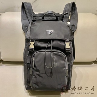 二手PRADA 普拉達 Re-Nylon 再生尼龍 皮革背包 新款 背包/帽子 雙肩包 後背包 男包 2VZ135