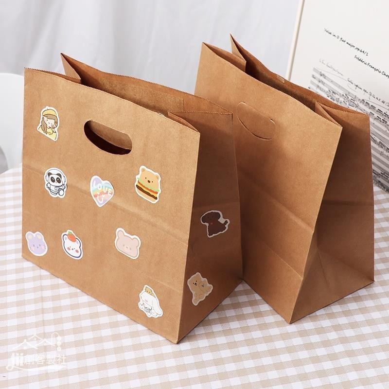 ღ▨【熱賣】 牛皮紙袋 烘焙蛋糕卡通可愛輕食外賣餐廳咖啡廳奶茶挖衝孔包裝紙袋