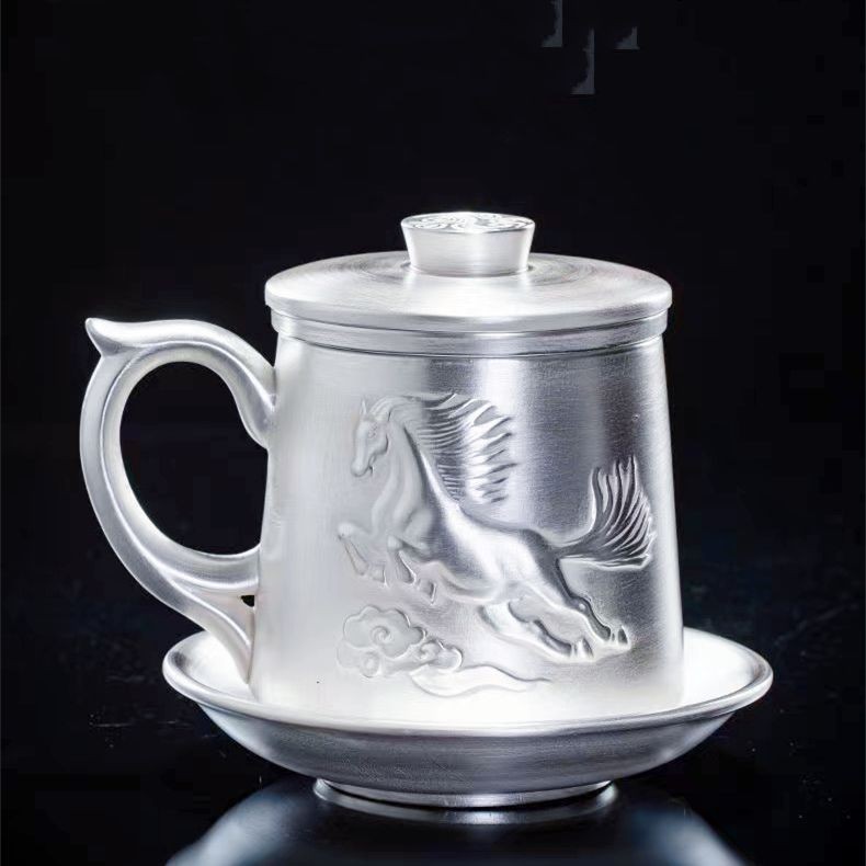 熱銷銀器999純銀十二生肖辦公杯家用禮品茶杯養生茶水分離杯高檔個人水杯