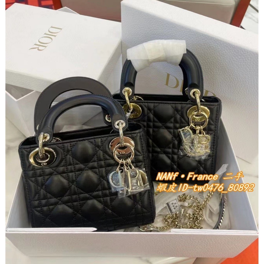 二手全新精品 DIOR迪奧 LADY DIOR MINI 三格戴妃包 黑色金扣 迷你 so black 手提包/斜跨包