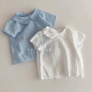 ✨天使屋✨ 兒童衣服 夏季女寶寶短袖純色打底襯衫嬰兒洋氣百搭寬松上衣韓國潮T恤薄款