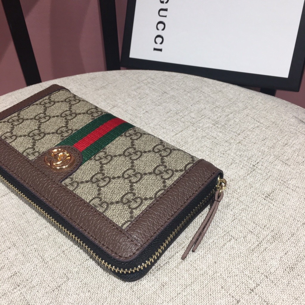 酋酋店二手GUCCI 古奇 新款頭層牛皮休閒長夾 男女通用高端品質手拿包 金扣雙G印花錢包6108