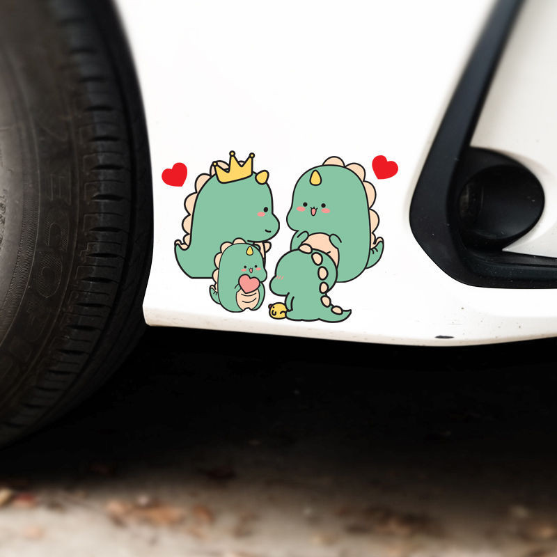 可愛卡通小恐龍電動車摩托貼紙汽車劃痕遮擋個性創意裝飾防水貼畫