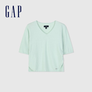 Gap 女裝 V領短袖針織衫 絨感針織系列-綠色(406377)