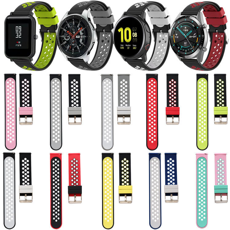 【YX】適用華米米動青春版手錶硅膠錶帶三星s4雙色錶帶20 22mm錶帶現貨