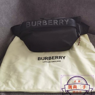 二手 Burberry 博柏利 Sonny 黑色 LOGO 素面 尼龍 腰包 胸口包 斜背包