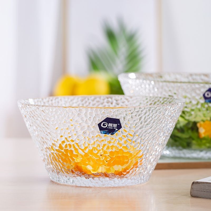 品牌好貨朗旭耐熱日式錘目紋碗玻璃碗簡約蔬菜水果沙拉碗ins家用北歐大碗破損包賠