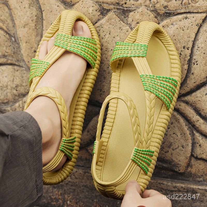台灣熱賣老式涼鞋透氣EVA耐磨複古新款衕款民族男女編織手編草鞋戶外沙灘