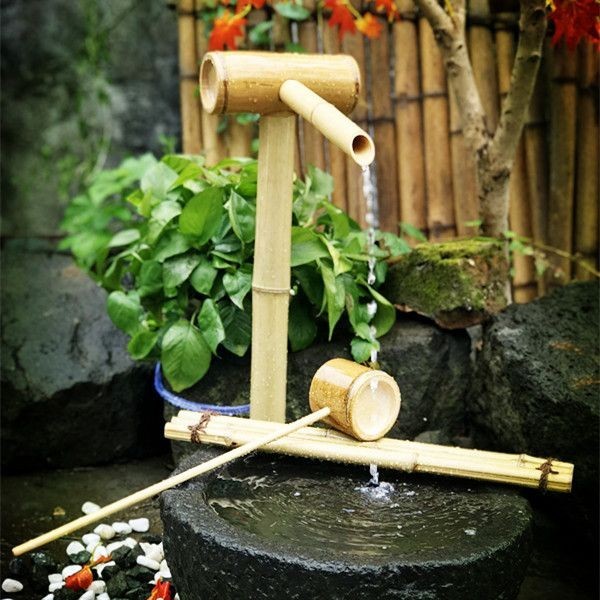 竹子流水擺件 禪意 竹流水 日式庭院 假山石槽居家流水擺件