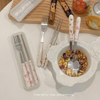 台灣熱銷🏷️ins可愛 便捷式家用創意餐具 勺叉筷子套裝 學生上班族環保餐具 可爱餐具 叉勺