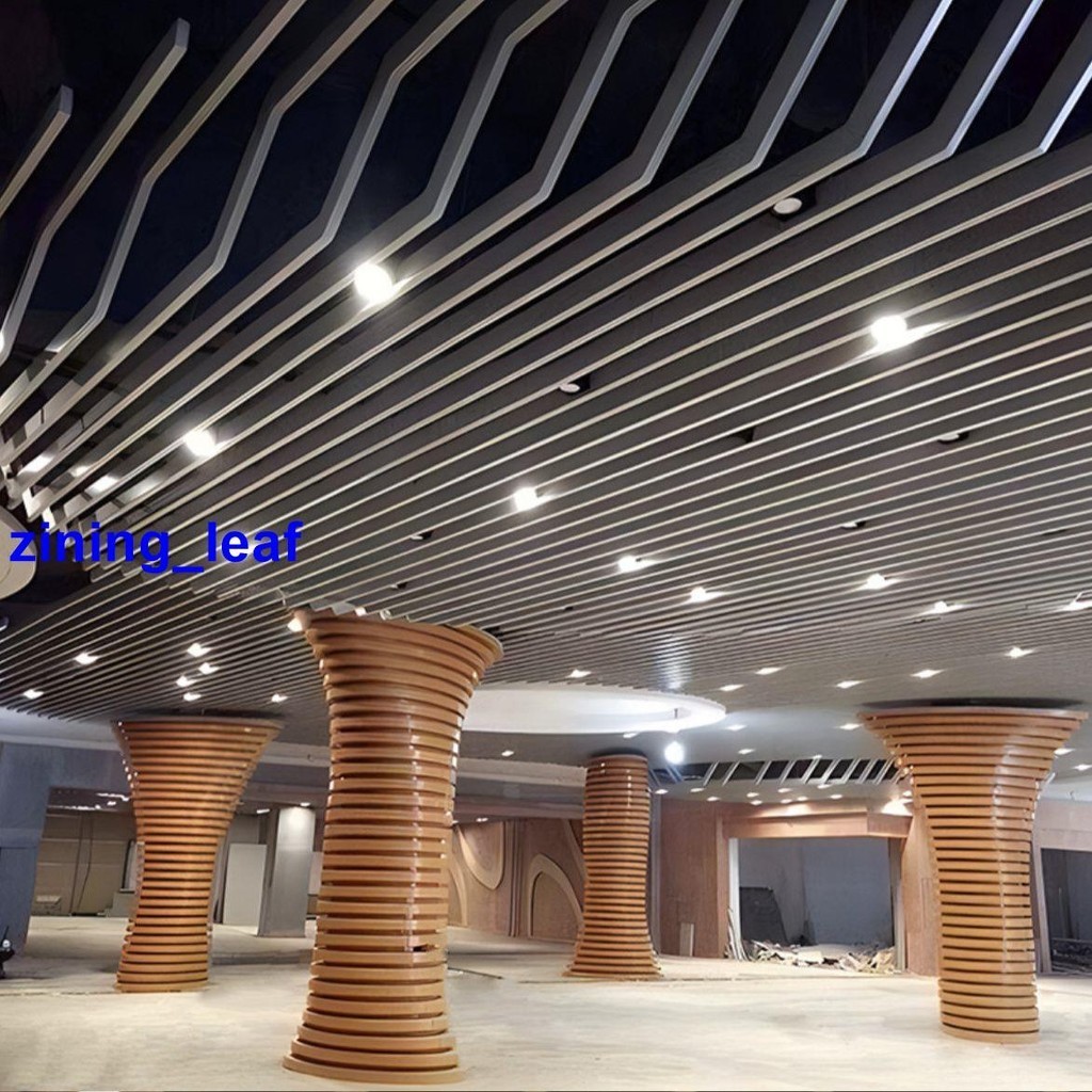 型材 客製 鋁方通 鋁方管吊頂型材弧形木紋格柵屏風隔斷四面空心管源頭廠家