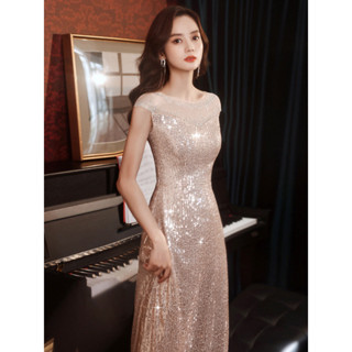 小晚禮服女2024春季新款宴會氣質法式高定伴娘服主持人連衣裙禮服