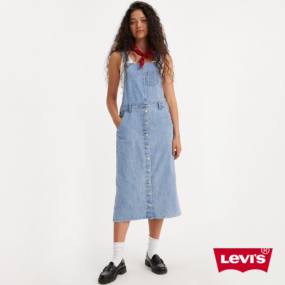 Levi's® 排釦式牛仔吊帶長裙 女款 A7575-0000 人氣新品
