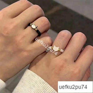 限時低價-精心挑選kt貓戒指ins學生小眾 高階女小貓咪貝殻串珠手工編織閨蜜情侶禮物 IFJ922213741374