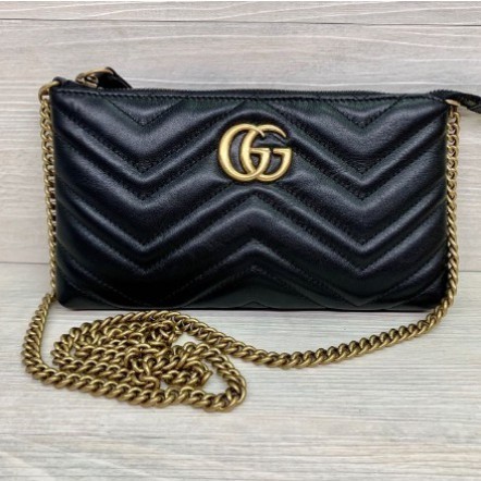 法國二手 Gucci Marmont MINI 黑色 6卡 WOC 小包 斜背包 ‎443447