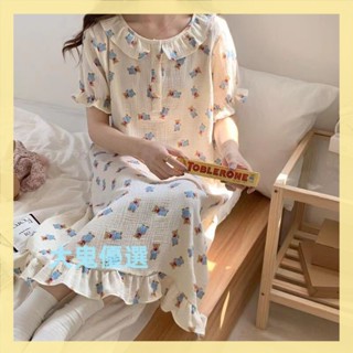 【夏季睡裙】ins韓國睡衣女 睡裙長裙 可愛睡衣裙 小熊睡衣 短袖睡裙女 長裙居家服 睡衣套裝 小清新女生睡衣裙