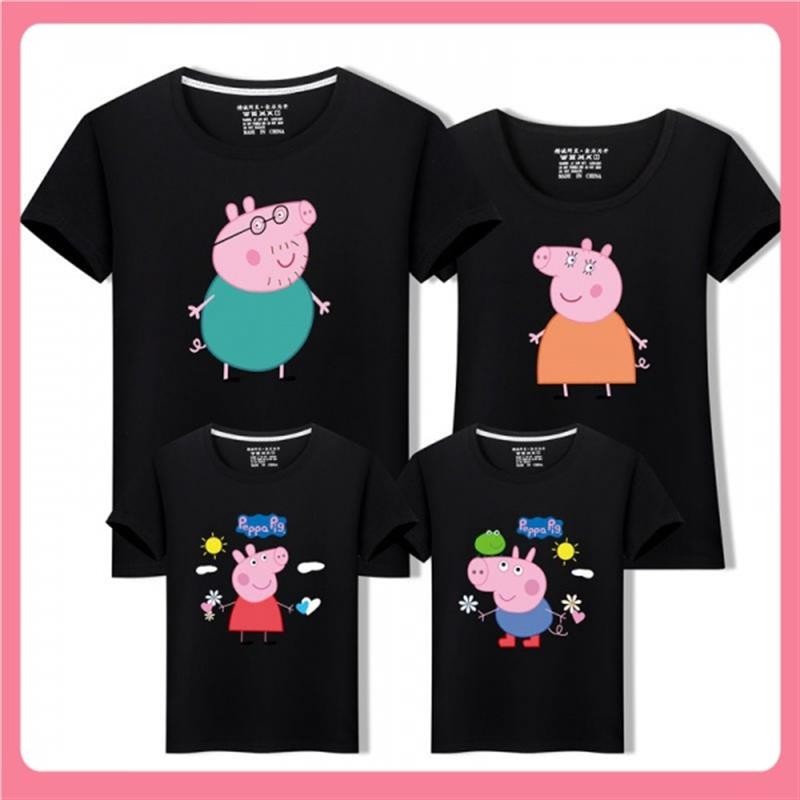 韓版上新 佩佩豬親子裝 家庭裝 2021款親子裝夏裝一家三口四口炸街母女裝短袖小豬佩奇全T恤