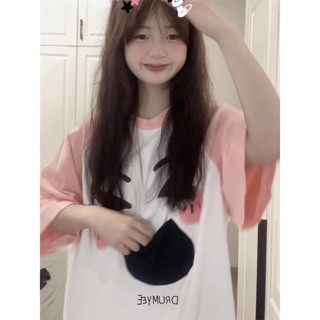【Sweet Oversize】多巴胺撞色拚接短袖T恤女學生韓版寬鬆潮ins夏季可愛口袋半袖上衣
