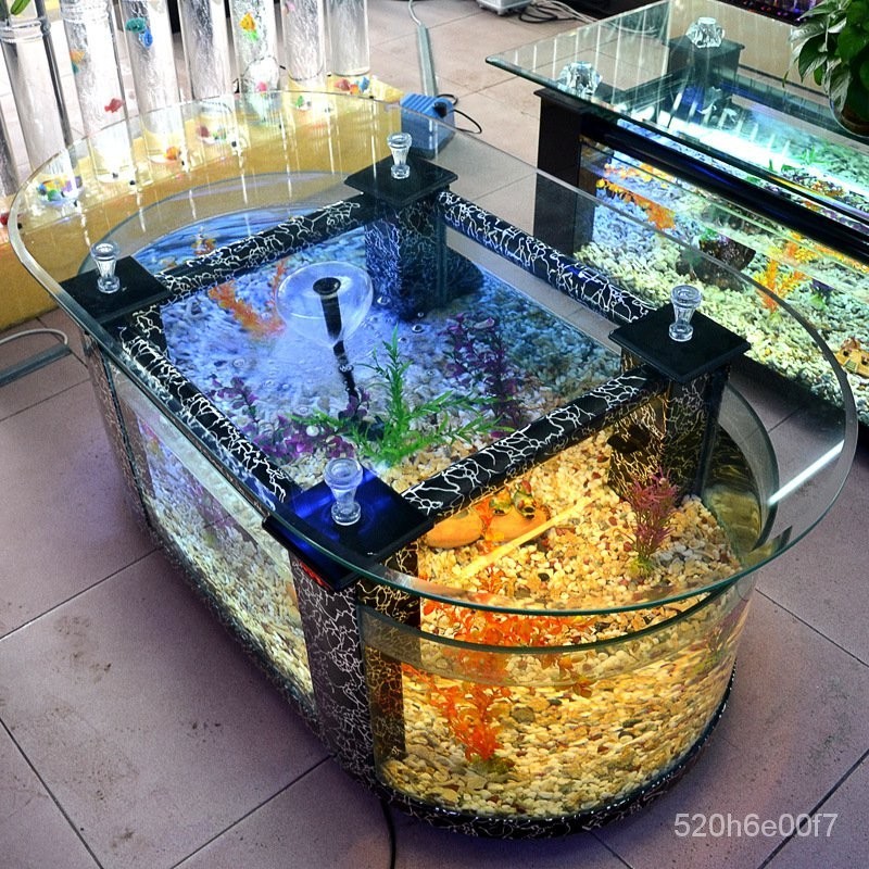 大型生態客廳茶幾魚缸水族箱圓形玻璃傢用桌麵茶幾魚缸中型烏龜缸