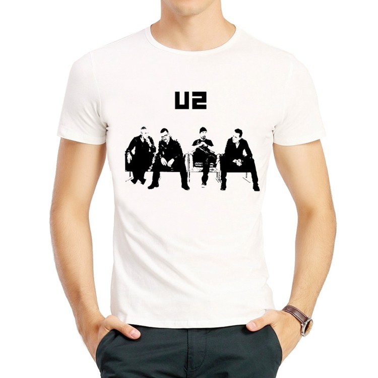 博諾T恤衫國外潮流個性樂手短袖白色春季印花衣服男女 U2 T-shirt