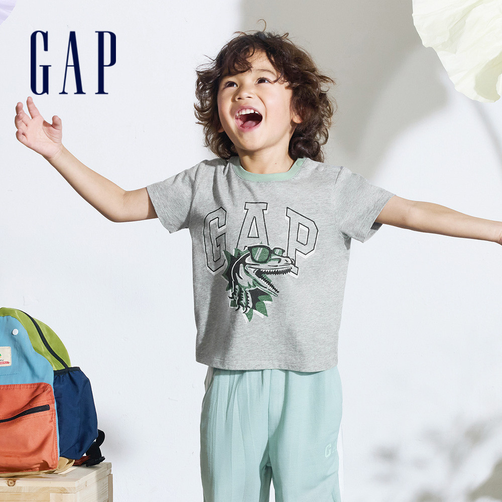 Gap 男幼童裝 Logo純棉印花圓領短袖T恤-灰色(890978)