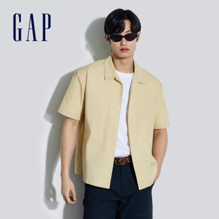 Gap 男裝 純棉翻領短袖襯衫-卡其色(891053)