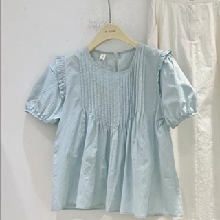 小可傢服飾~上衣女 上衣女夏天 法式上衣 高階感上衣 娃娃衫上衣 褶皺上衣 泡泡袖上衣 短袖上衣 襯衫女夏季