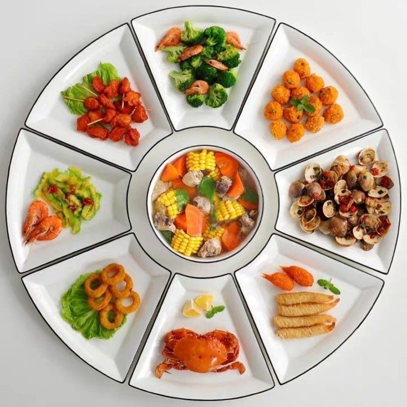 傢庭裝盤子扇形陶瓷菜盤抖音網紅高檔餐具隔熱防燙傢用碗盤筷勺