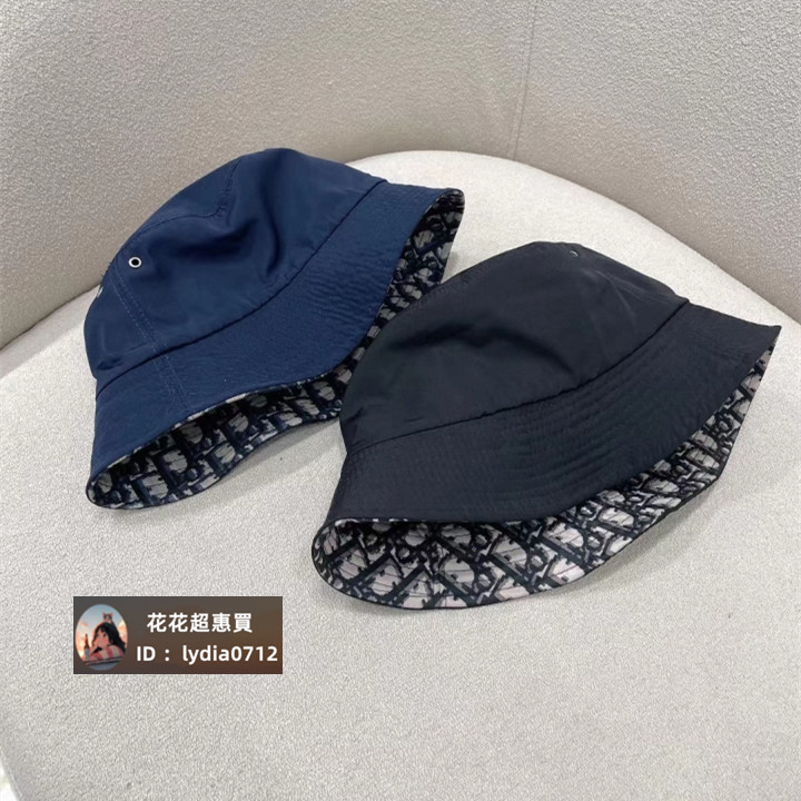 DIOR 迪奧 經典款 雙面漁夫帽 黑色/藍色 男女款 logo印花 帽子