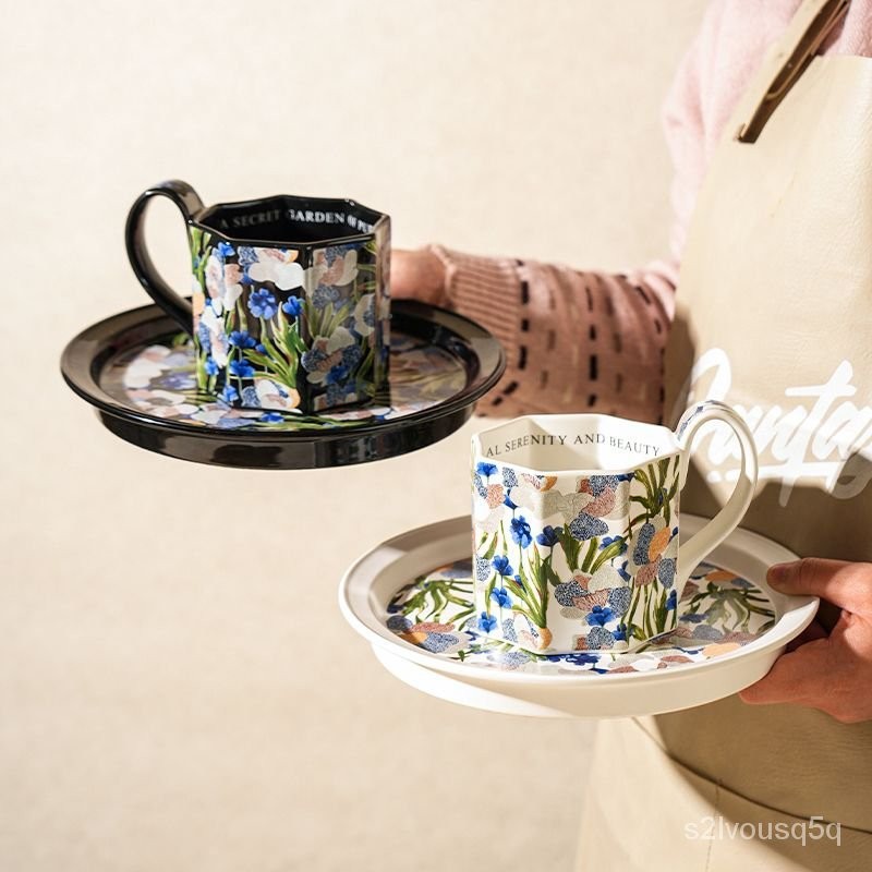 【歡樂購】鳶尾花馬克杯 女生辦公室設計感杯子陶瓷水杯 家用牛奶杯咖啡杯