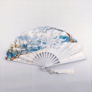 party神器🌸扇子 摺扇⭐國風8寸塑膠扇流蘇吊墜古風扇子國潮摺扇兒童絹布扇子古風撕不爛