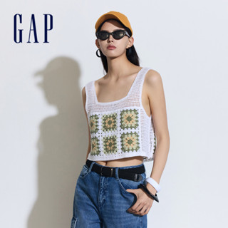 Gap 女裝 短版方領針織背心-白綠拼色(876150)