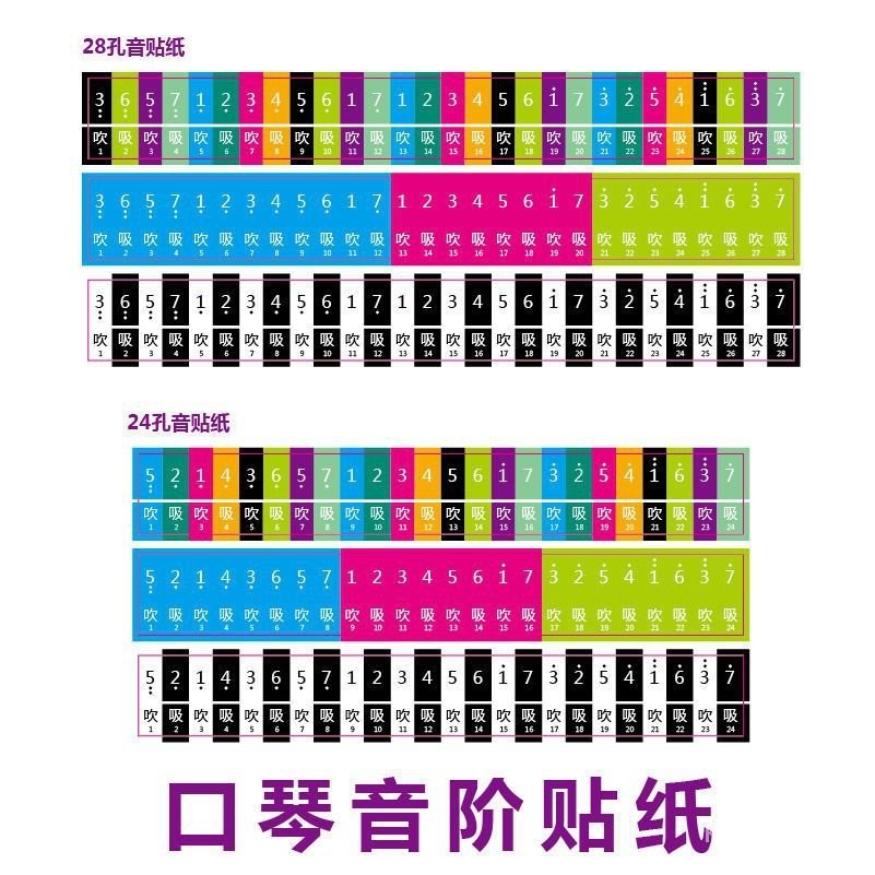 台灣新款鈴木國光口琴28孔音階貼紙24孔複音C調天鵝數字貼吹吸全音標貼紙