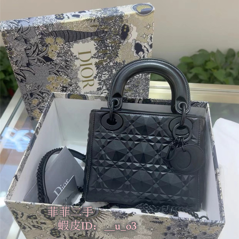 精品 DIOR 迪奧 Lady Dior 迷你 鑽石形藤格紋 牛皮 戴妃包 肩背包 側背包 手提包 鏈帶包