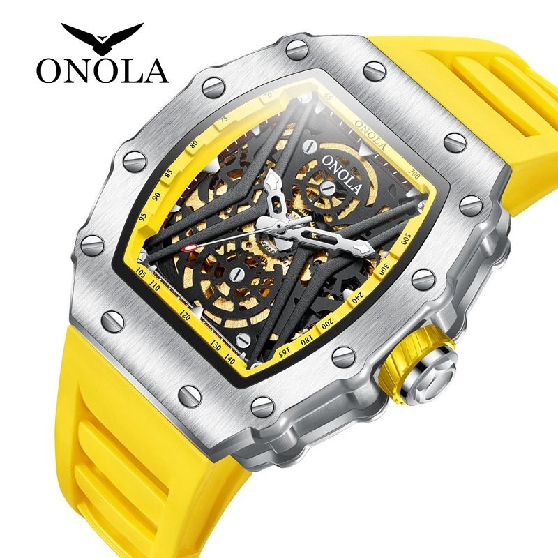 「免運」直播爆款奧駱納/ONOLA時尚運動全自動機械手錶男士硅膠帶防水錶