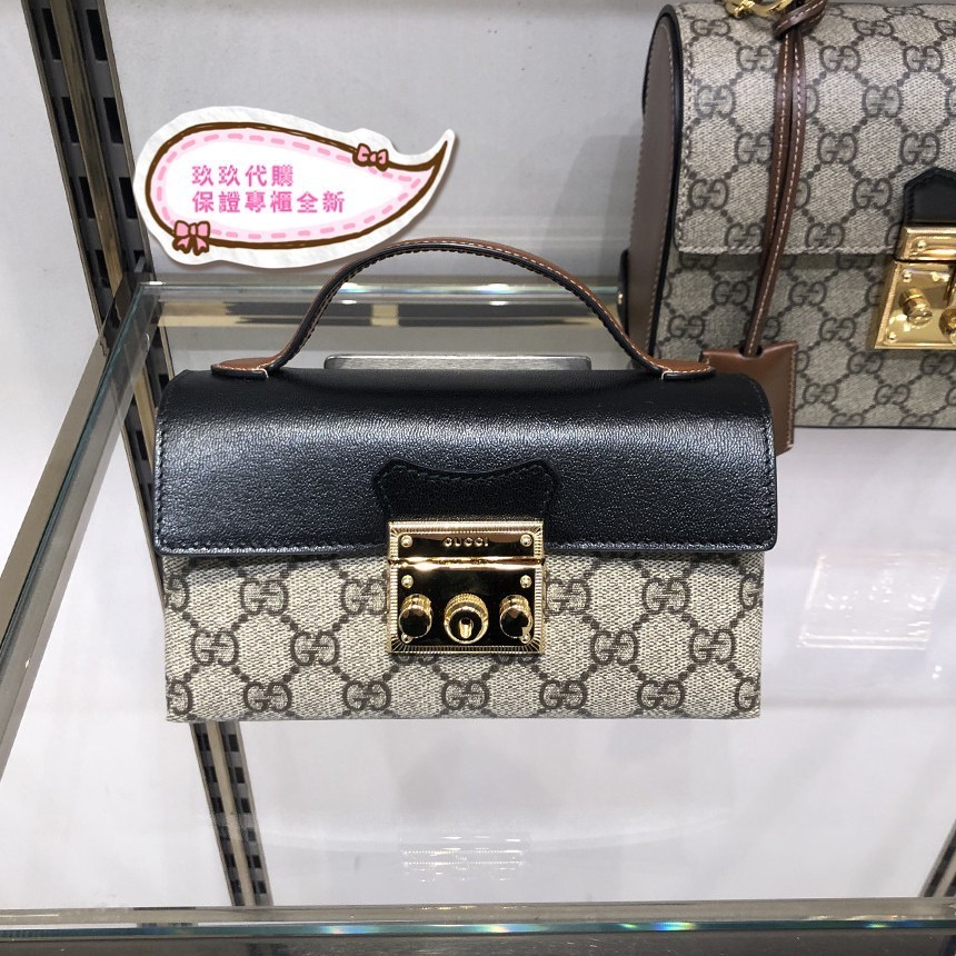 GUCCI 古馳 Padlock mini 帆布拼皮革鎖頭包 肩背包 斜背包 ‎652683