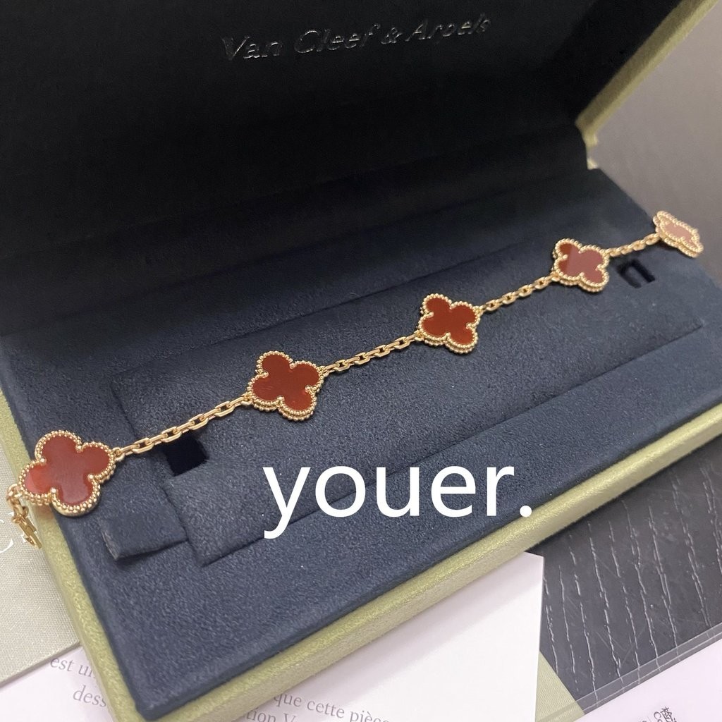 二手精品 Van Cleef &amp; Arpels 梵克雅寶 Alhambra 復古紅玉髓五顆四葉草手鏈 項鏈