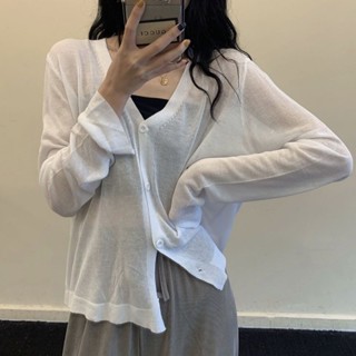 冰絲外套💕 大碼防曬開衫外套女夏季冰絲長袖短款胖mm薄款外搭披肩針織空調衫