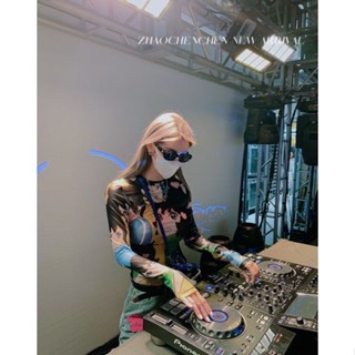 TK推薦✈漫畫印花網紗T恤女2025新款時尚ins超火薄款辣妹設計感修身打底衫上衣百搭外套 長袖上衣 薄外套
