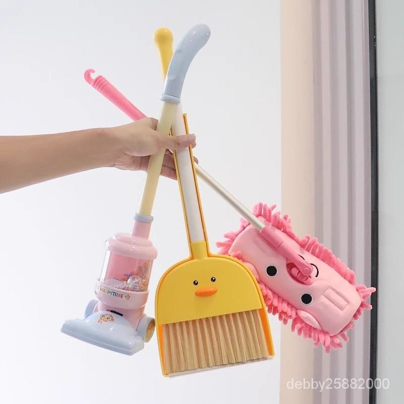 兒童玩具過傢傢男女寶寶卡通傢用掃把簸箕套裝掃地拖把吸塵器清潔 UGH0